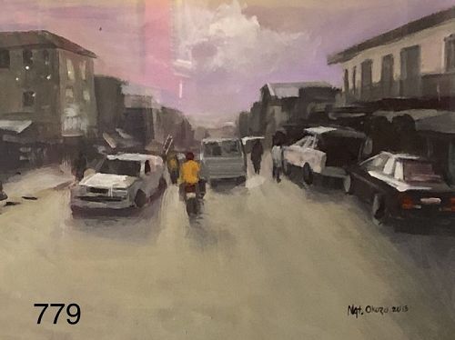 Nigerian Street Scene Oil Painting by OKUZO