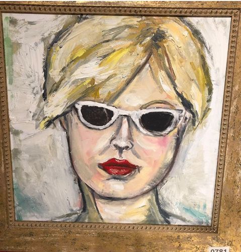 Woman With Sunglasses II oil on canvas by Anne Lane,20x20 inch