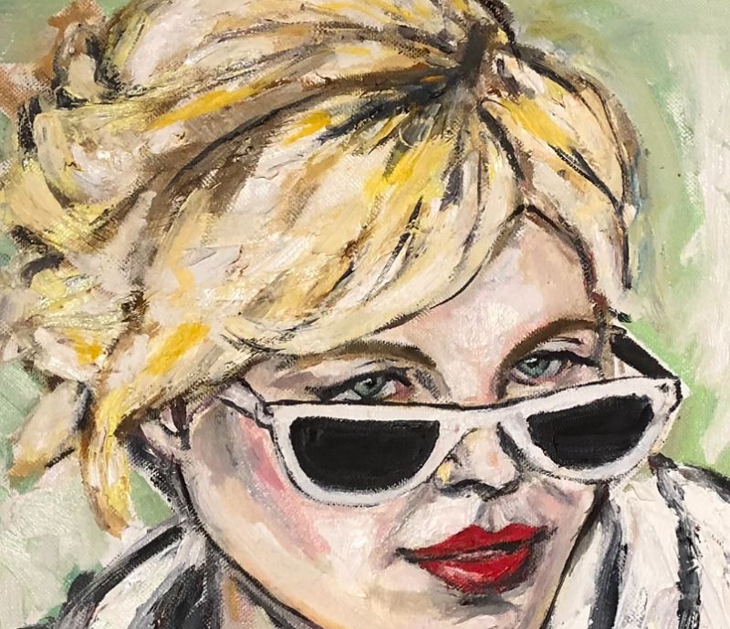 Woman with Sunglasses III, By American Artist Anne Lane, 20x20 in.