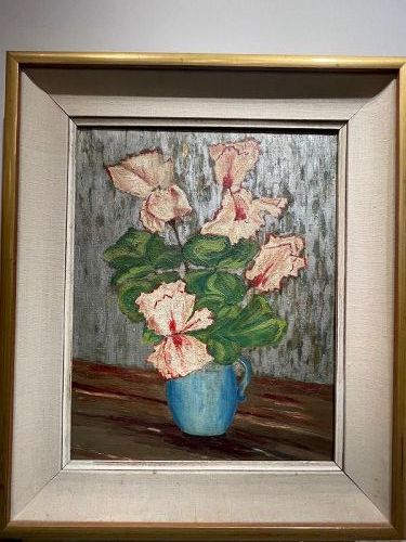 French Artist ALISEV, FLORAL STILL LIFE IN OIL 24” x 20”