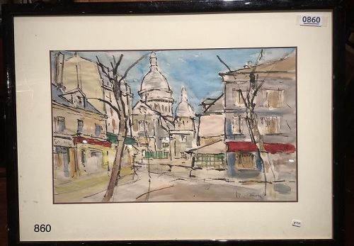 French Artist J. Papillon, View of Paris 14” x 20”