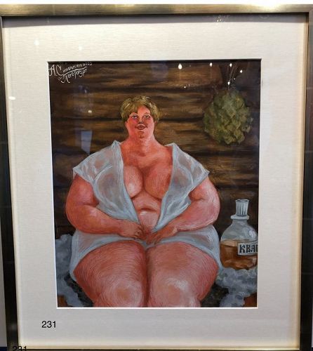 Sinochkin, Russian painter Sinochkin,Nude in a Dacha 18x16"