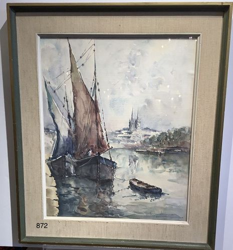 Harbor Scene by William Cuneau watercolor (item #1437793)