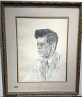 Period John F Kennedy portrait by Robert Morey pastels