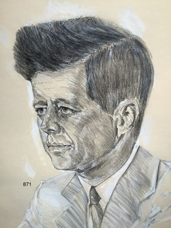Period John F Kennedy portrait by Robert Morey pastels
