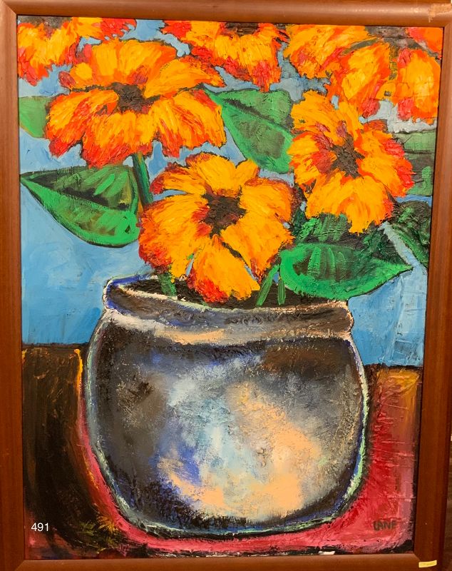 Sunflowers Still Life by Anne Lane,American Master Artist 48x36 inch