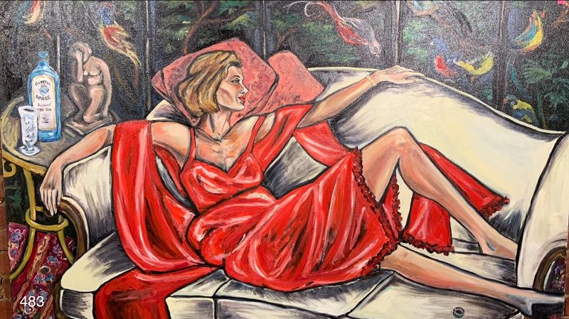 Woman In A Red Négligée By American Master Artist Anne Lane, Oil 48x36