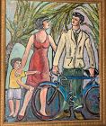 Family Portrait With Bicycle  By American Master Anne Lane,Oil 66x54”