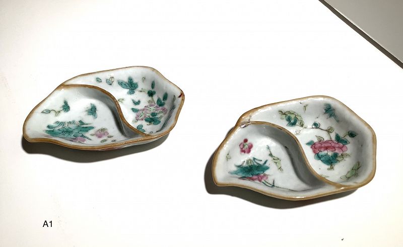 Qing Dynasty Pair of Cherry Blossom Decorated Sweetmeat dishes