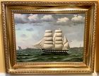 Danish Artist Jorgen Dahl 1825-1890 Rigged Sailing Ship Oil dated 1874