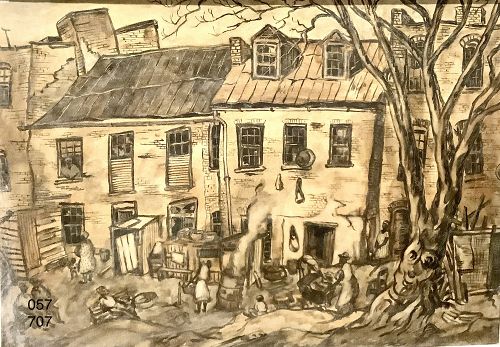 Georgetown circa 1947 oil on canvas by artist Ralph DEBOUGOS