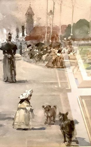 Hardesty Gilmore Maratta “The Bowery” watercolor circa 1895