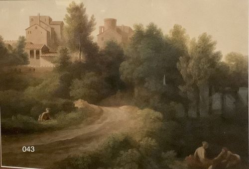 A Pair of 18th century Italian Influence of Claude Lorainne Watercolor