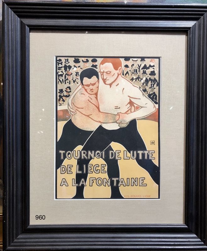 Wrestling Lithograph by Augustus Bernard Liege