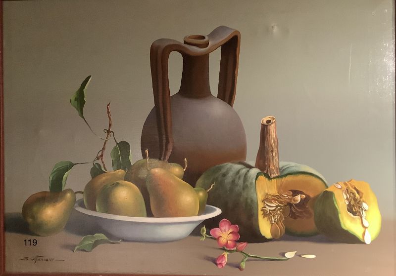 Silvio Ottaviano Italian artist Still Life Fruit & Squash Oil Painting