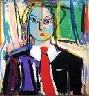 Dominican Republic Artist RASCAL “Woman with a Red Tie” Abstract Oil