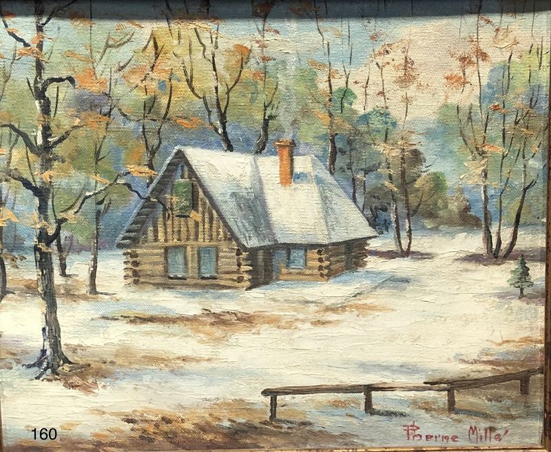 Pierce Mill Rock Creek Log Cabin in Snow 16”x18” oil on canvas