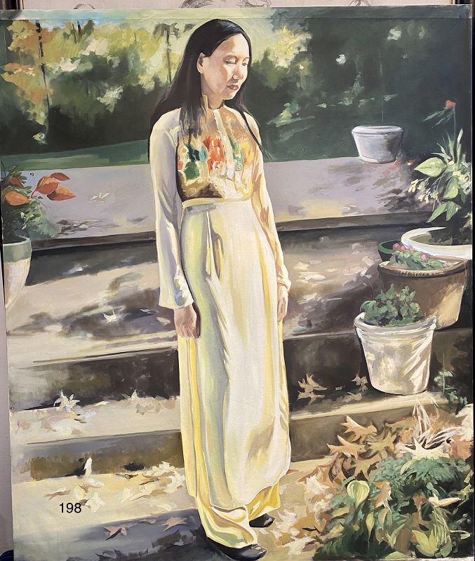 Artist Paco Lane, Portrait of Li Standing on the Steps, Oil on canvas
