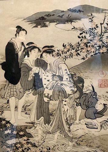 Japanese Geisha Woodblock Print circa 1880