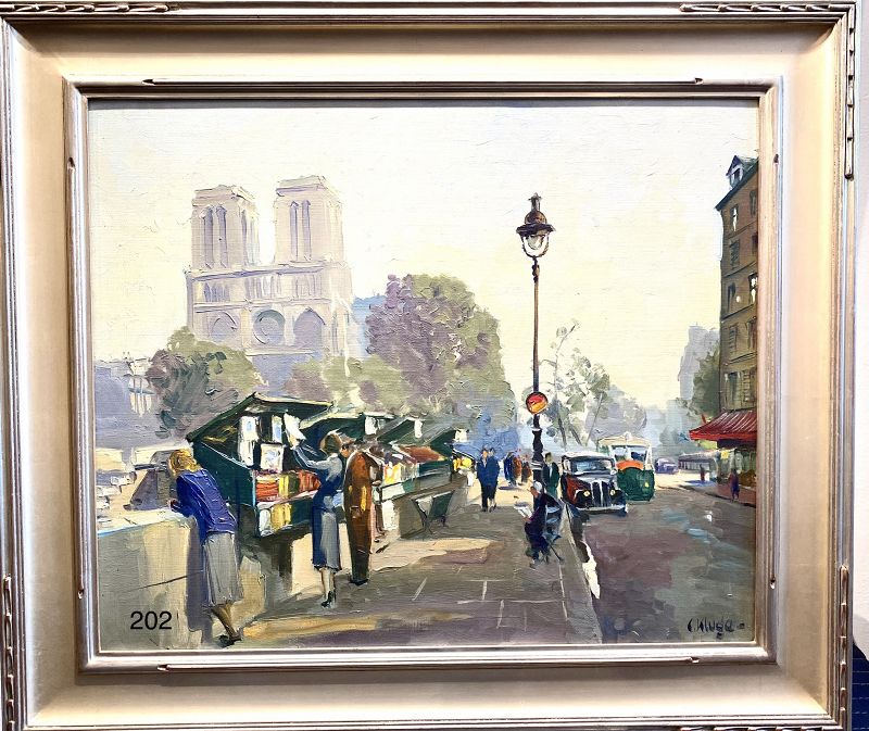 Paris Book Sellers Notre Dame by Artist C. Kluge 20”x25” OilCanvas