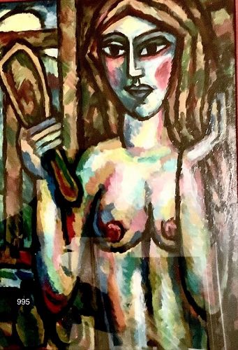 German Expressionist Oil on Canvas Nude