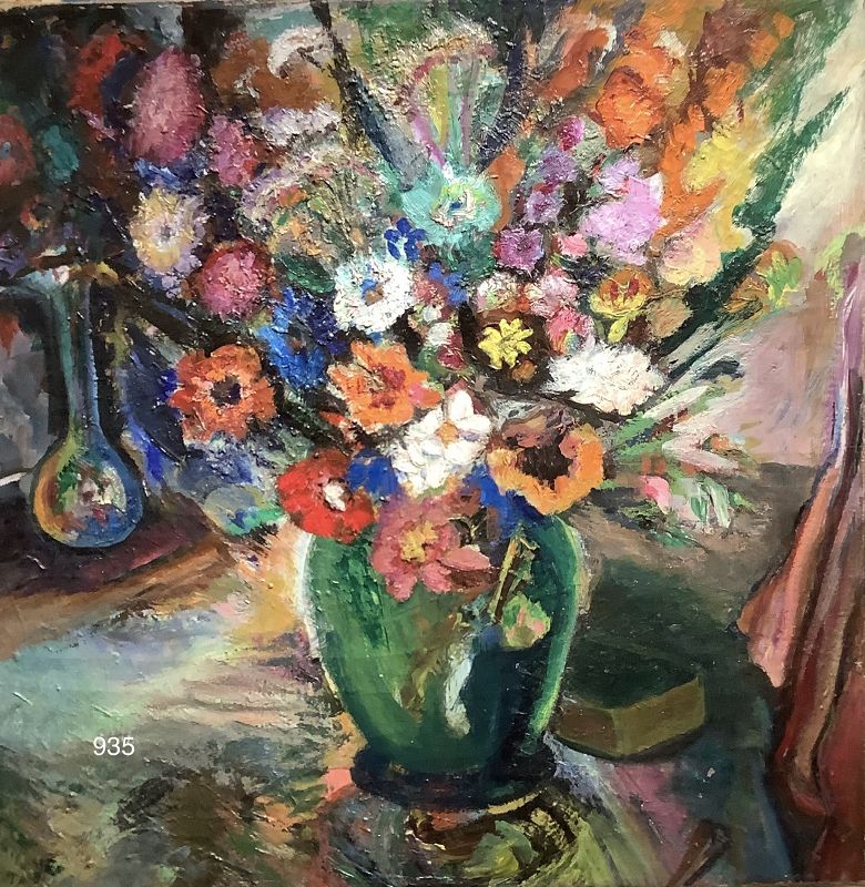 Brilliantly Painted Floral Still Life unsigned Oil on Canvas