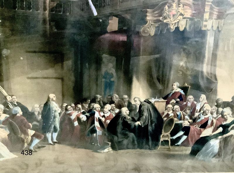 Benjamin Franklin at the Court of St. James, Hand Colored Lithograph