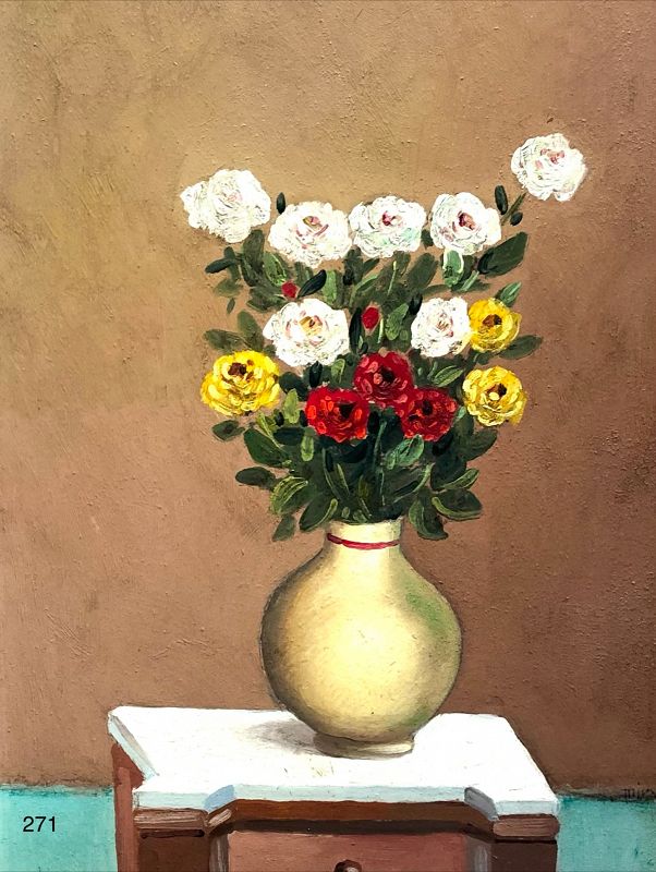 Italian Still Life with Flowers by C.D. Mirani Oil 13x10”