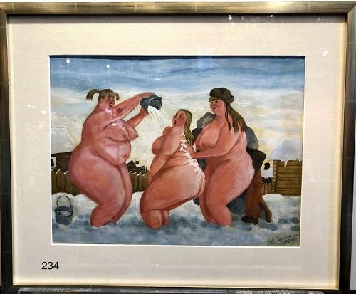 A.SINOCHKIN Saint Petersburg Artist “After the Dacha”Nude 16x19"