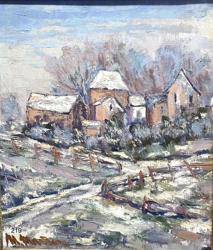 Artist Maggy Monier French “Winter In Normandy” oil 1930s