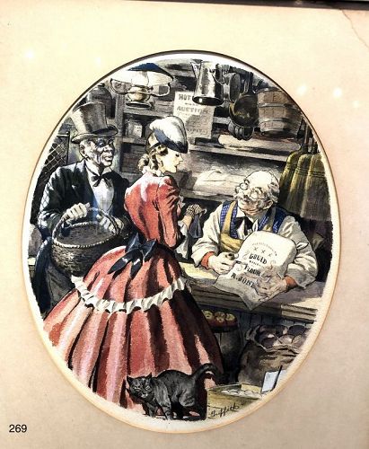 Watercolor Market Scene signed Griffith’41