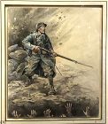 WWI Watercolor Jacques Onfray de Breville signed JOB 1917