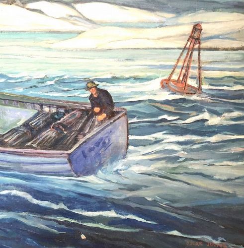 WPA Artist Oscar Julius 1882-1965 The Lobster Catch Oil Painting