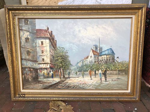 Paris Left Bank by artist Burnett, oil on canvas