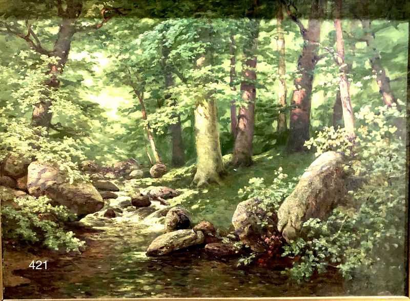 German Artist Gustav Müller, Forest and Brookside oil c.1900
