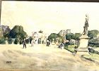 Parisian Scene 1930s Watercolor,Tuileries Garden