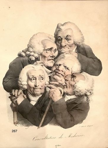 1760 Lithograph by artist L. Boilly, “Les Medecins” 12x9”