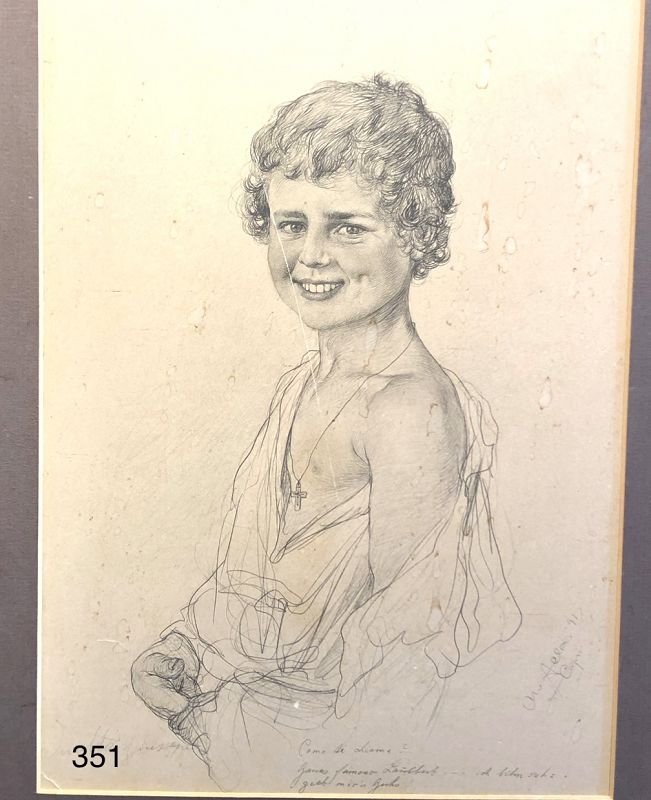 Italian  Drawing Giuseppe Duatto Capri Boy 15 x 12“