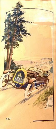 “Sur La Route Nanum” Gamy 1913 Early Automobile Lithograph