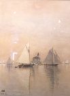 Watercolor Seascape signed by CRP, 1904 C.