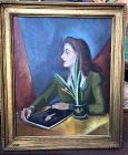1940s Woman Reading Oil Painting