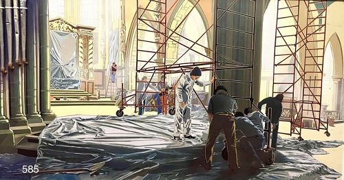 Artist Francoise SYLVAND “Building The Cathedral” 30 x 55” acrylic