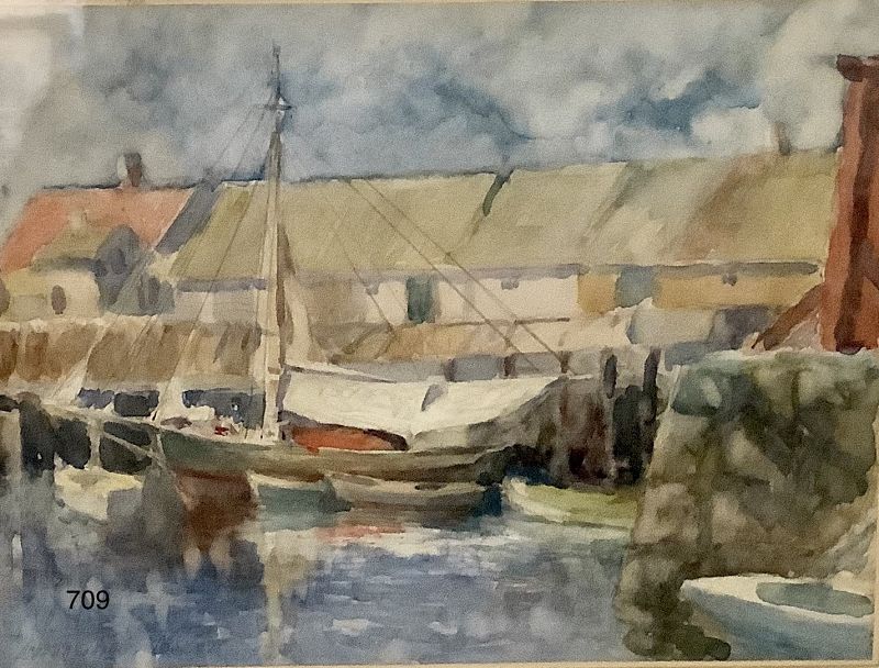 LEANDER M. CHURBUCK (1861-1940) fine watercolor Maine 6x8”