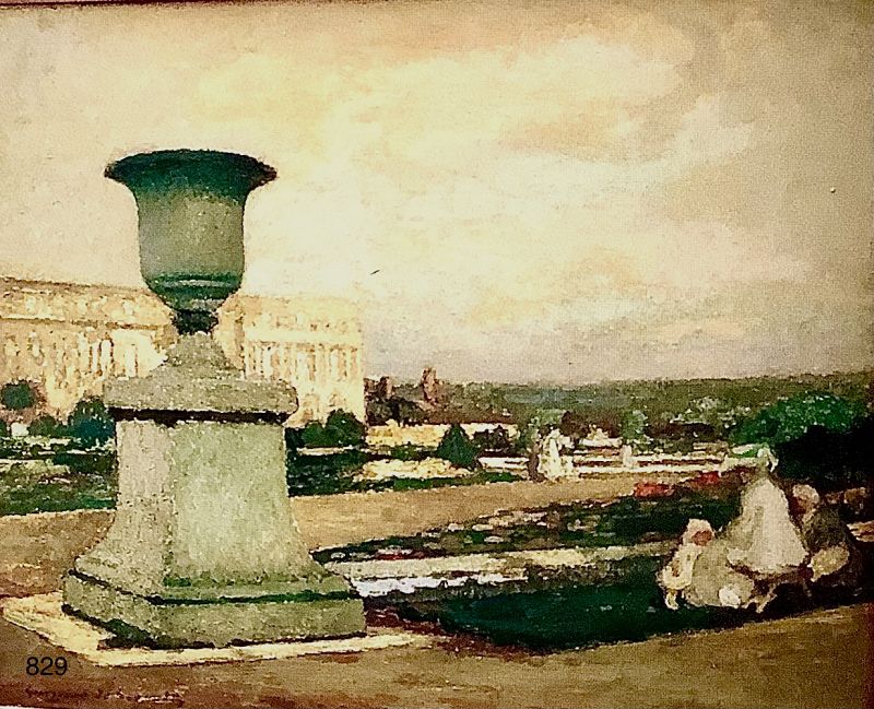 Artist Guirand DE SCEVOLA 1871-1950 “Picnic in the Louvre Garden” oil