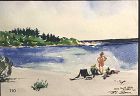 Bermuda Artist Mary Smith Stanley Beach Scene Watercolor 10 x 13“