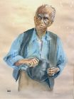 Artist J. Martin Portrait of a Man, Watercolor  Gouache 21 x 16“