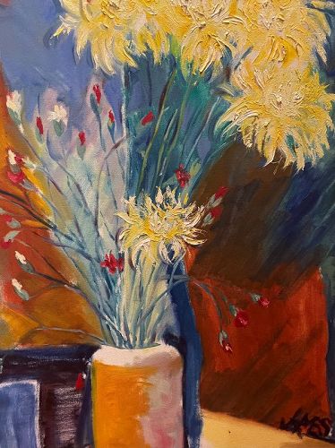 Artist Joe James, Floral Still Life Oil 36 x 25“