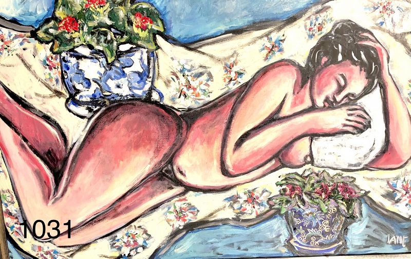 Sleeping Nude with Flowers by contemporary American artist Anne Lane