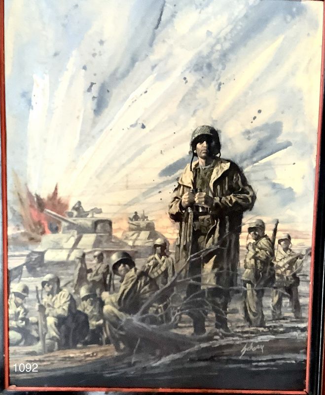 Battle Ground,Important WW2 oil by American Artis Harry Schaare 24x18”