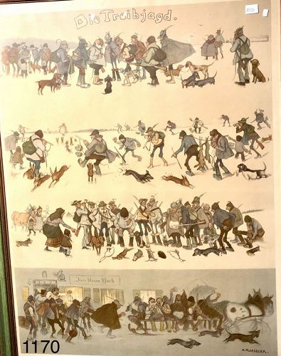 A. ROESELER “Die Treijagd” lithograph 30x22”.   Circa 1900